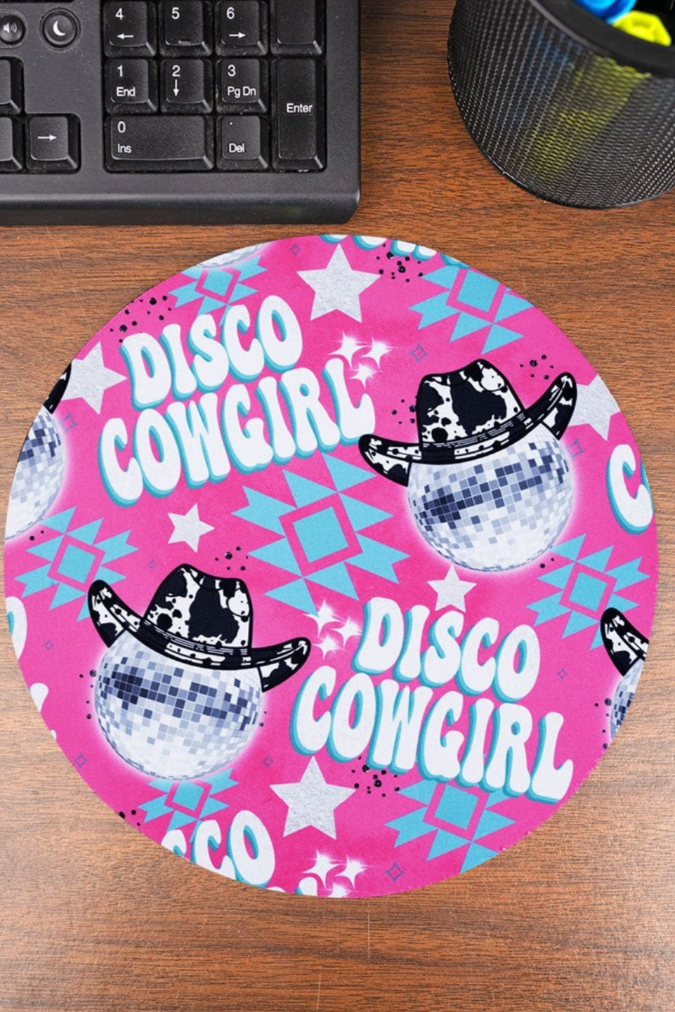 DISCO COWGIRL ROUND MOUSEPAD