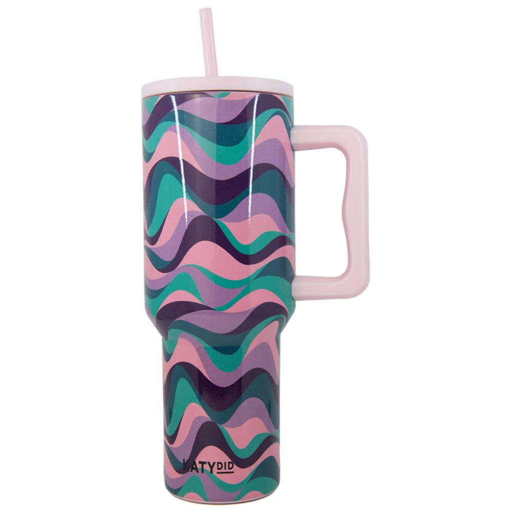 40oz Pink Purple Green Swirl Tumbler with Straw