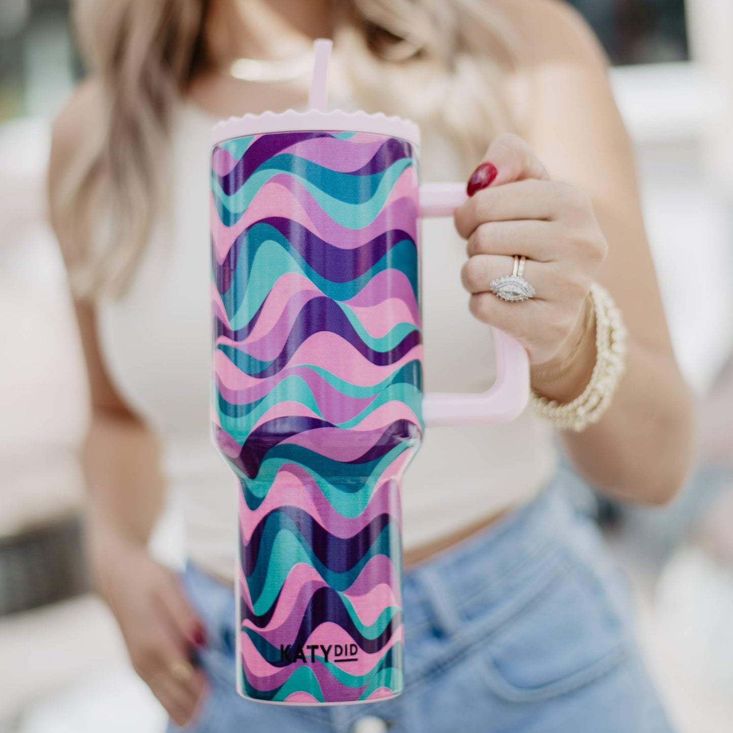 40oz Pink Purple Green Swirl Tumbler with Straw