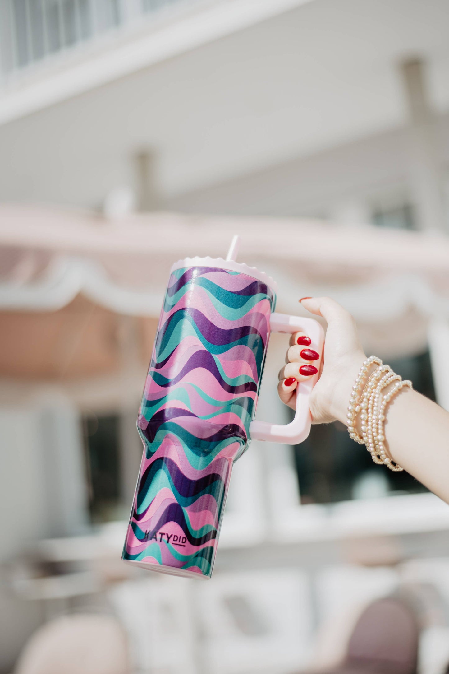 40oz Pink Purple Green Swirl Tumbler with Straw
